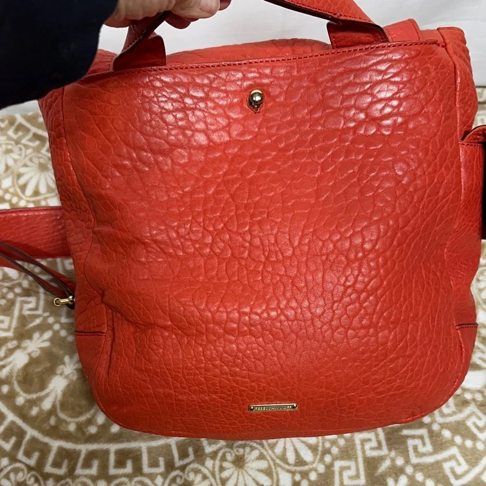 Rebecca Mink Logan Pebbled Leather orange Crossbody Messenger Bag MSRP 395